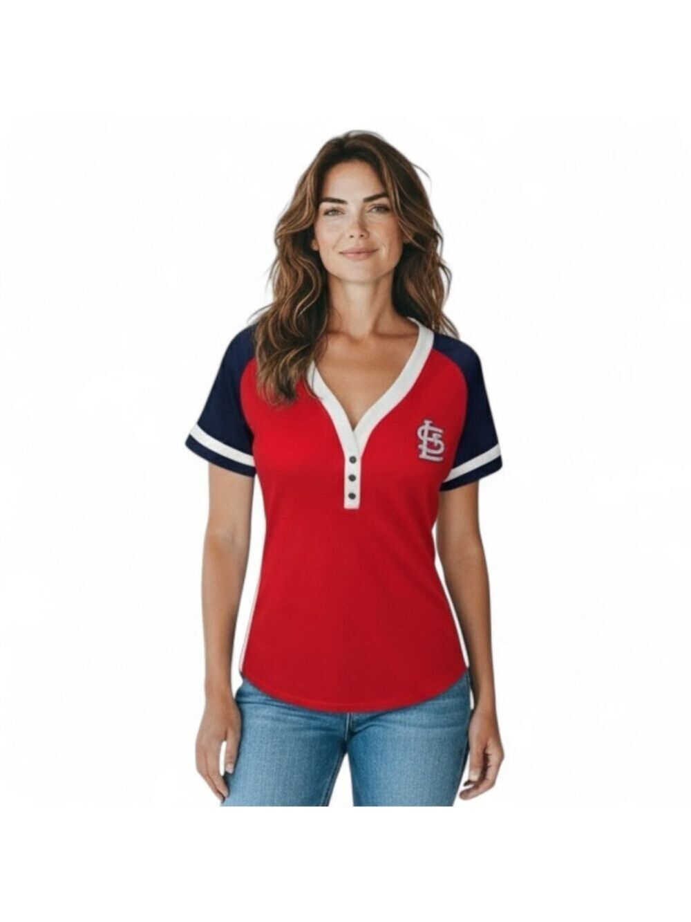 St Louis Cardinals MLB Women's Jersey Top Red Navy White Size Medium